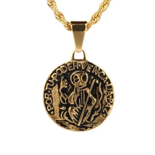 NTM734 Titanium Steel Pendant Punk Style Old Man's Head Necklace for Men