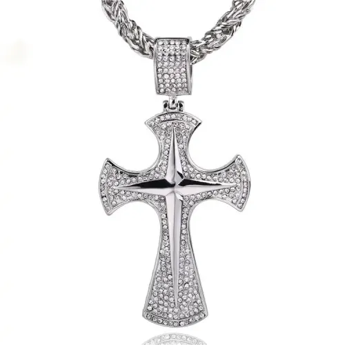 NTM635 Diamond Cross Necklace Full Diamond Titanium Steel Neptune Pendant