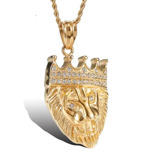 NTM830 Men's Crown Lion Head Pendant Titanium Steel Necklace for Men