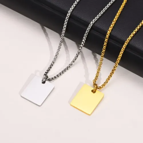 NTM429 Men's Stainless Steel Engravable Square Plate Pendant Glossy Hip-Hop Necklace