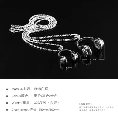 NTM131 Titanium Steel Men's Necklace with Music Headset Earphone Pendant