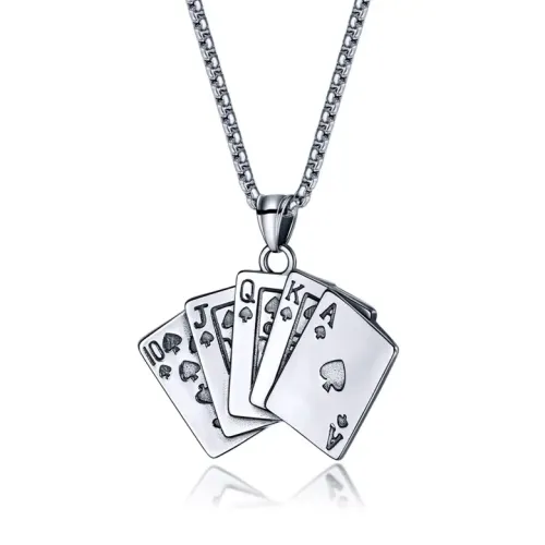 NTM171 Men's Poker Spade Flush Titanium Steel Necklace Card Suit Pendant