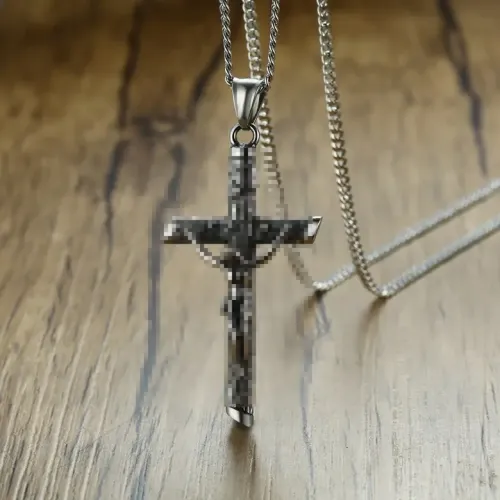 NTM448 Men's Stainless Steel Cross Necklace Pendant Sleek Steel Color Jewelry