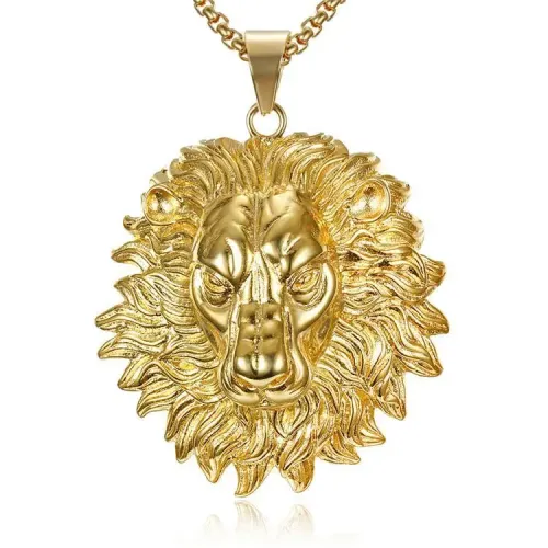 NTM682 Men's Lion Head Necklace Punk Titanium Steel Great Wall Tiger Pendant