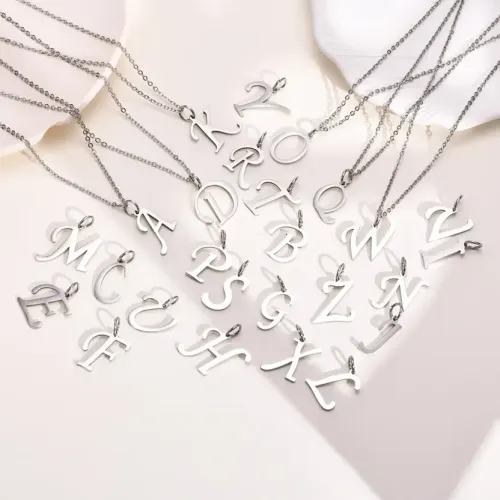 NTM519 Unisex Alphabet Pendant Necklace 26 English Letter Stainless Steel Jewelry