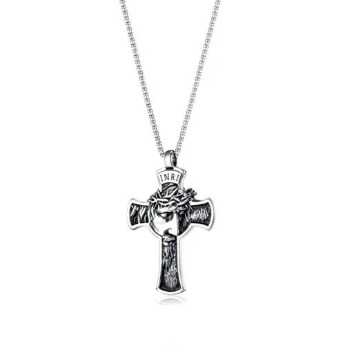 NTM119 Men's Crown of Thorns Cross Pendant Titanium Steel Figurative Necklace