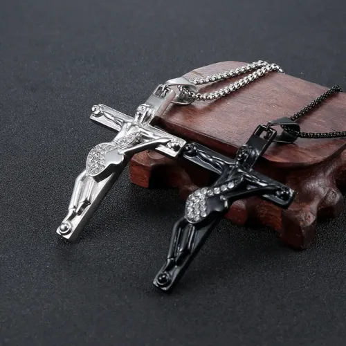 NTM819 Unisex Guitar Cross zircon Pendant Stainless Steel Music Necklace