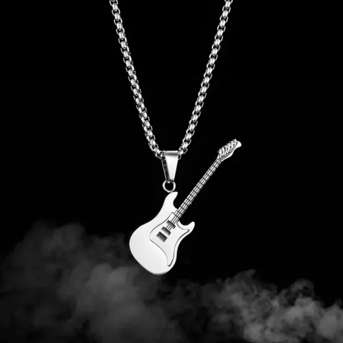 NTM25 Stainless Steel Guitar Pendant Titanium Hip Hop Necklace for Music Lovers