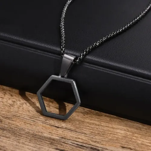 NTM295 Hip Hop Hexagon Pendant Necklace Trendy Geometric Jewelry for Boys