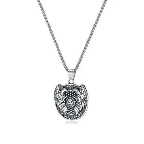NTM96 Men's Titanium Viking Eagle Odin Rune Pendant Stainless Steel Hip Hop Necklace