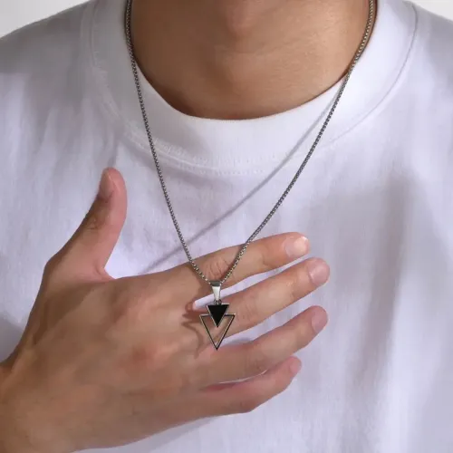 NTM471 Men's Titanium Triangle Pendant Stainless Steel Geometric Hip Hop Necklace