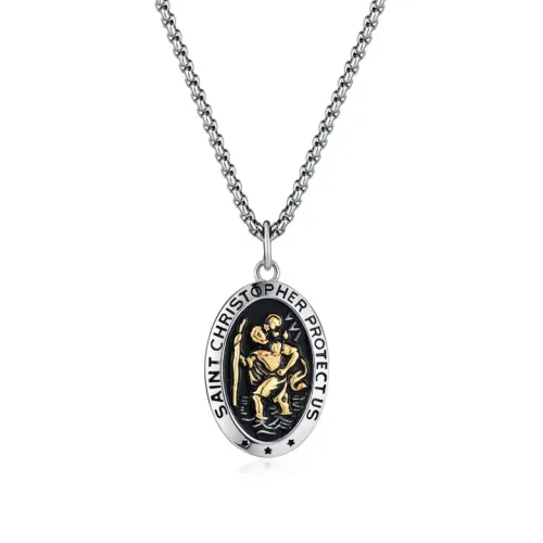 NTM62 Hip Hop Titanium Steel St. Christopher Pendant Stainless Men's Necklace