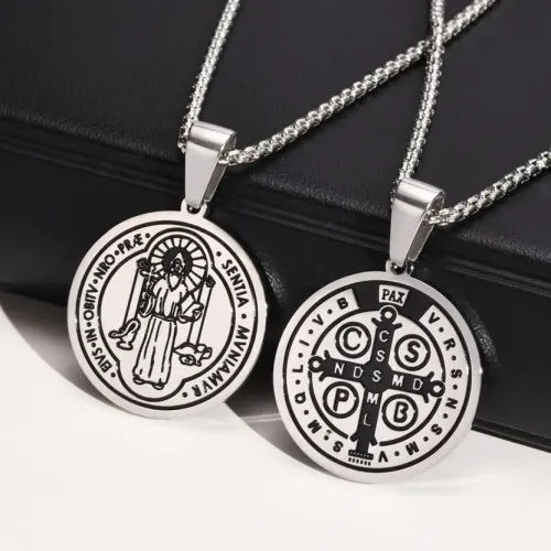 NTM337 Men's St. Benedict Medal Pendant Black Stainless Steel Anti-Corrosion Necklace