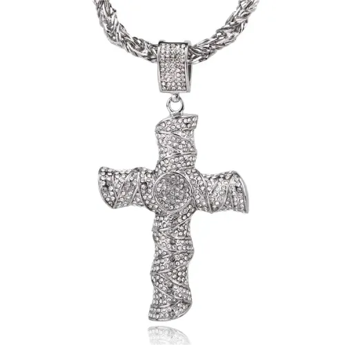 NTM664 Unisex Titanium Steel Cross Pendant Twisted Chain Necklace for Men Women