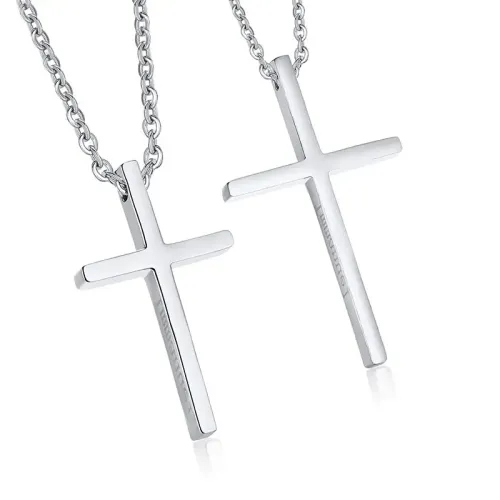 NTM473 Titanium Steel Cross Pendant Necklace Matching Couple Jewelry Set