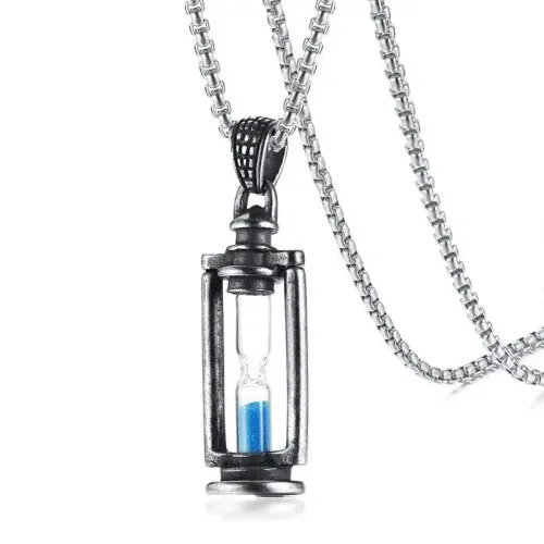 NTM275 Men's Hourglass Pendant Necklace in Titanium Steel Timeless Jewelry