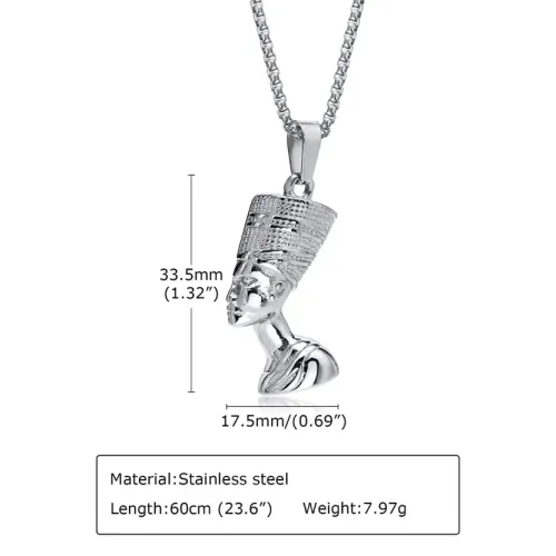 NTM567 Egyptian Queen Nefertiti Stainless Steel Head Pendant Necklace Regal Jewelry