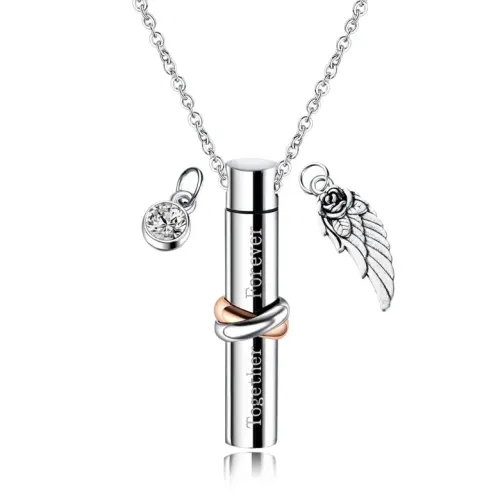 NTM236 Titanium Steel Pet Urn Necklace Together Forever Commemorative Cylinder Pendant