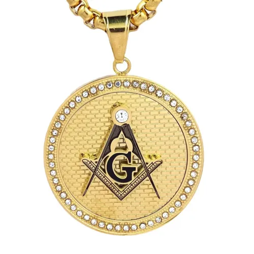 NTM656 Masonic Diamond Mantra Pendant Gold-Plated Titanium Steel Key Kelly Necklace