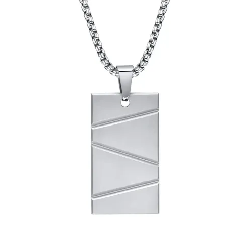 NTM329 Engravable Titanium Steel Geometric Necklace Rectangular Tag Pendant for Boys