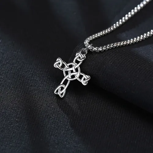 NTM423 Celtic Knot Cross Necklace for Men Stainless Steel Steel Color Chain