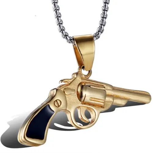NTM794 Hip Hop Titanium Steel Pistol Pendant Trendy Stainless Steel Necklace