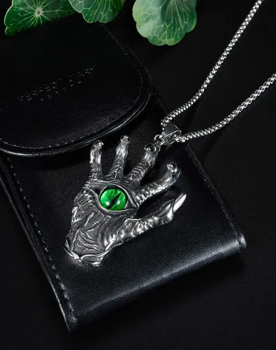 NTM182 Men's Titanium Steel Skull Pendant Hip Hop Devil's Hand with Green Eyeball