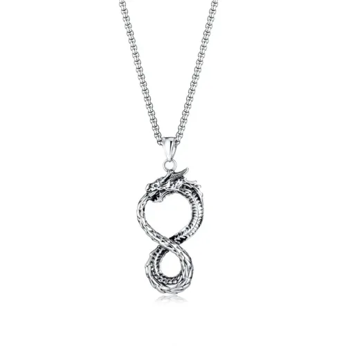 NTM122 Men's Titanium Steel Dragon Infinity Pendant Urban Hip Hop Necklace