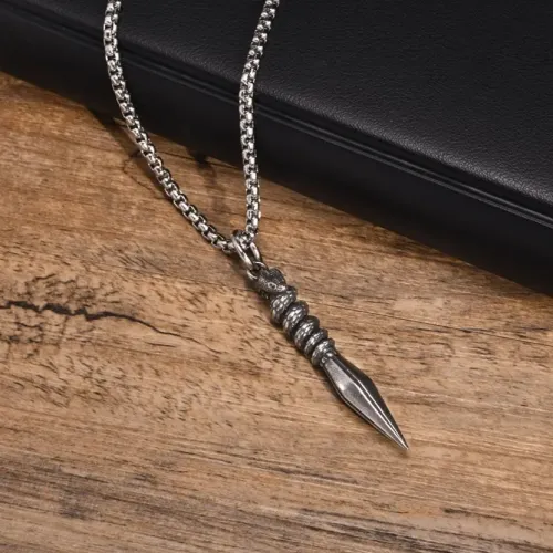 NTM394 Men's Stainless Steel Spearhead Pendant Necklace Bold Fashion Accessory
