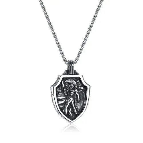 NTM103 Warrior's Shield Pendant Necklace Titanium Stainless Steel for Men