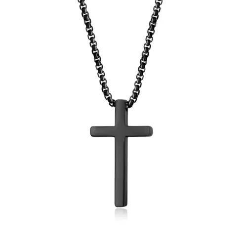 NTM180 Men's Glossy Titanium Steel Cross Necklace Hip Hop Religious Pendant