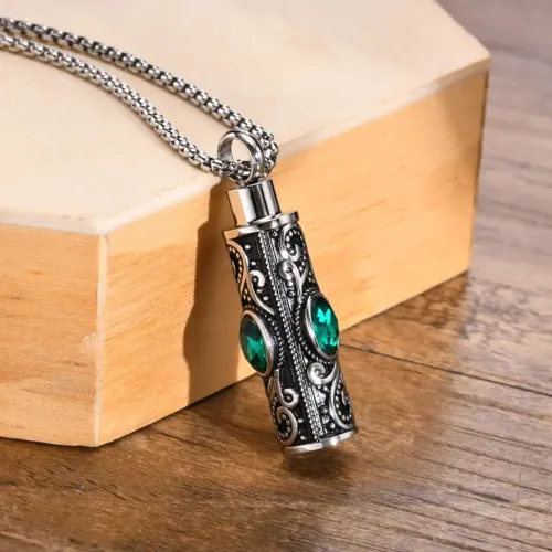 NTM343 Men's Birthstone Urn Necklace Stainless Steel Acrylic Openable Pendant