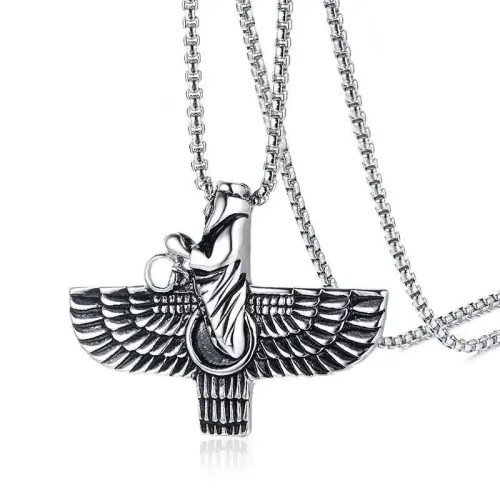 NTM615 Men's Titanium Steel Zoroastrian Symbol Pendant Stainless Necklace Jewelry