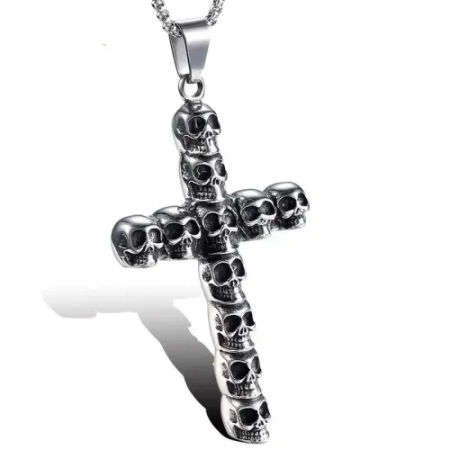 NTM817 Men's Stainless Steel Skull Cross Pendant Large Punk Totem Necklace
