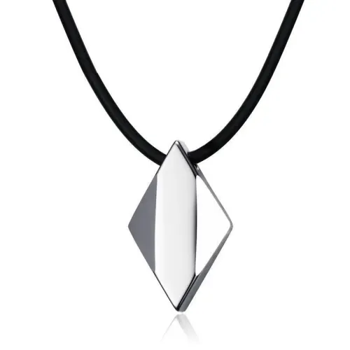 NTM614 Men's Engravable Tungsten Gold Necklace Rhombus Smooth Steel Pendant