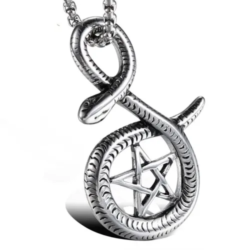 NTM841 Snake-Shaped Hollow Star Pendant Titanium Stainless Steel Jewelry