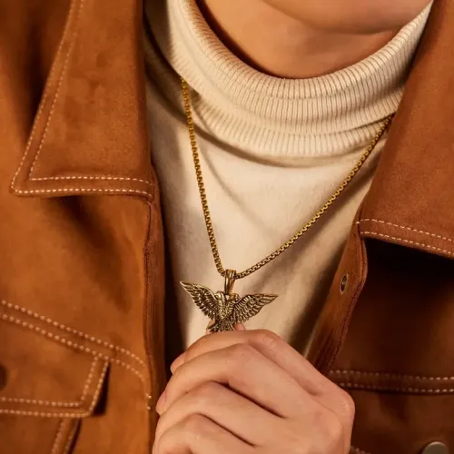 NTM84 Men's Punk Double-Headed Eagle Stainless Steel Pendant Hip Hop Necklace