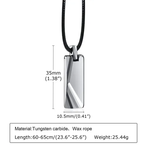 NTM551 Men's Glossy Tungsten Steel Geometric Pendant 3D Rectangular Necklace