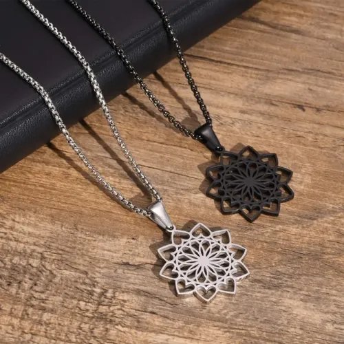 NTM401 Stainless Steel Hollow Lotus Necklace Elegant Pendant for Mindful Living
