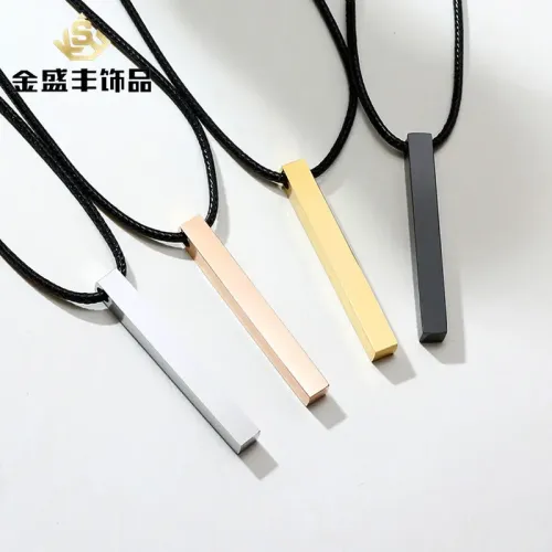NTM305 Unisex Engraved Stainless Steel Long Pendant Necklace Sleek Hanging Jewelry
