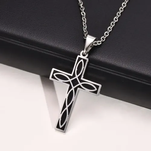 NTM366 Men's Celtic Knot Cross Pendant Corroded Stainless Steel Steel Color