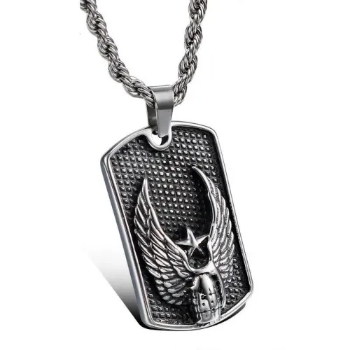 NTM784 Titanium Steel Military Wings Pendant Men's Robust Stainless Necklace