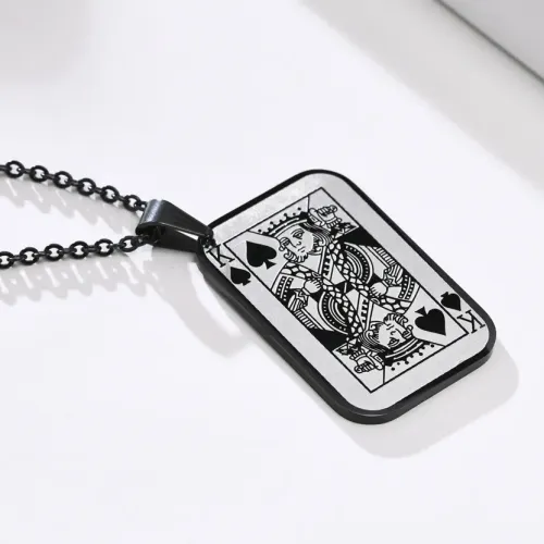 NTM314 Black Spades K Pendant Stainless Steel Hip Hop Men's Sweater Necklace