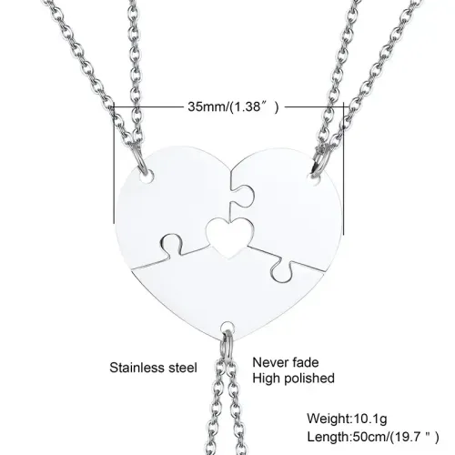 NTM318 4-Piece Family Heart Puzzle Necklace Titanium Steel Friendship Pendant Set