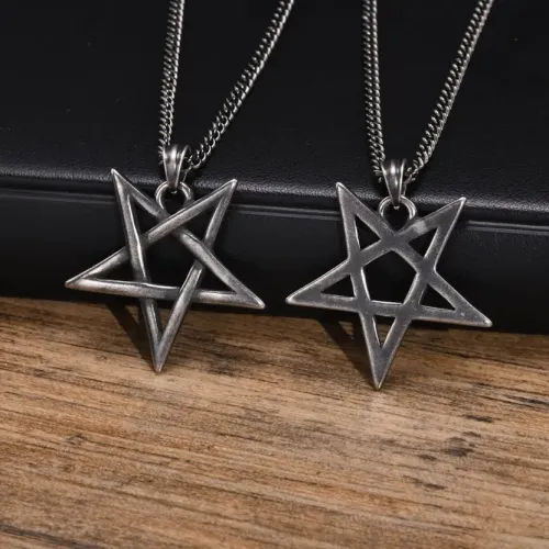 NTM454 Men's Titanium Steel Full Light Pentagram Pendant Gray Stainless Steel Necklace
