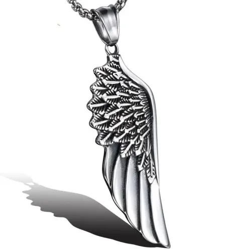 NTM807 Men's Titanium Steel Wing Pendant Feather Necklace Jewelry for Him