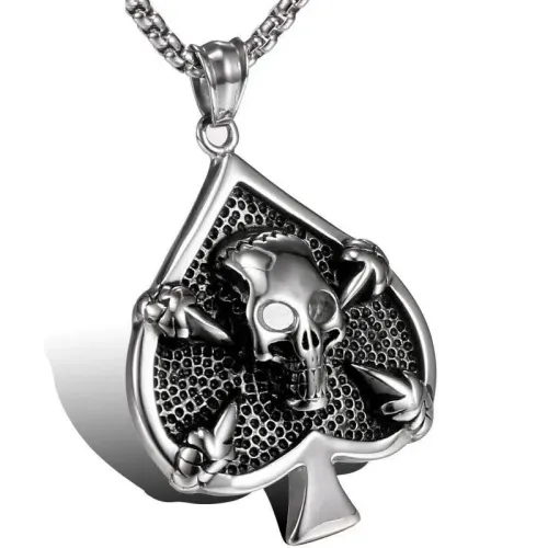 NTM771 Men's Spades Skull Pendant Titanium Stainless Steel Necklace