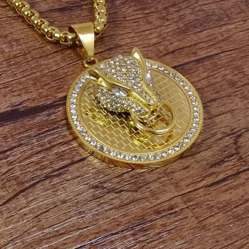 NTM695 Hip-Hop Head Pendant Large Leopard Titanium Steel Diamond Necklace jewelry Accessory