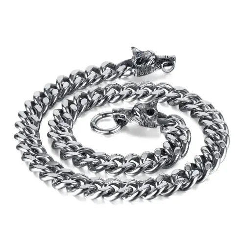 NTM255 Hip Hop Men's Wolf Head Necklace Iced Cuban Chain Style Pendant