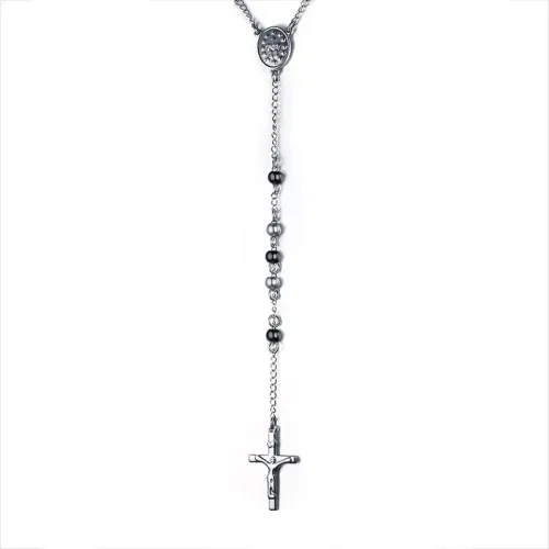 NTM572 Titanium Steel Cross Long Beaded Chain Necklace Sweater Pendant Jewelry
